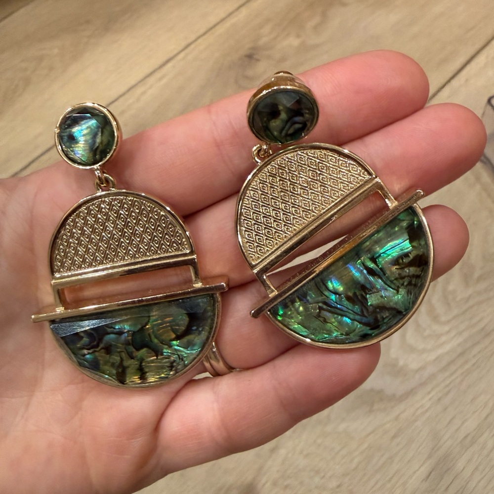 Elegant Gold and Green Abalone Earrings